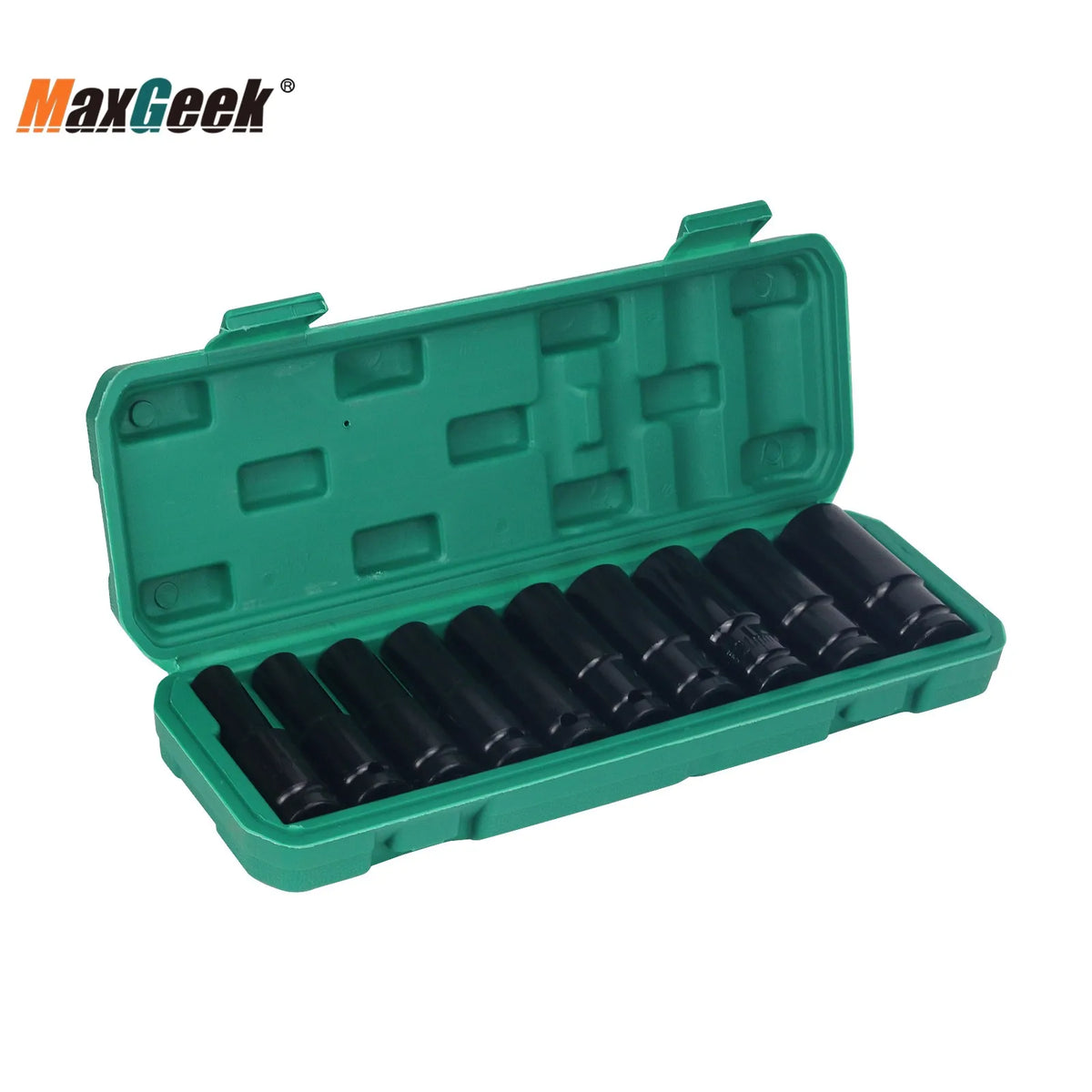 Maxgeek 10PCS Impact Socket Set Metric Long Hex Socket Set with Plastic Storage Box for Electric Wrenches