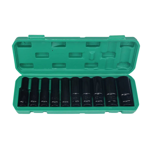 Maxgeek 10PCS Impact Socket Set Metric Long Hex Socket Set with Plastic Storage Box for Electric Wrenches