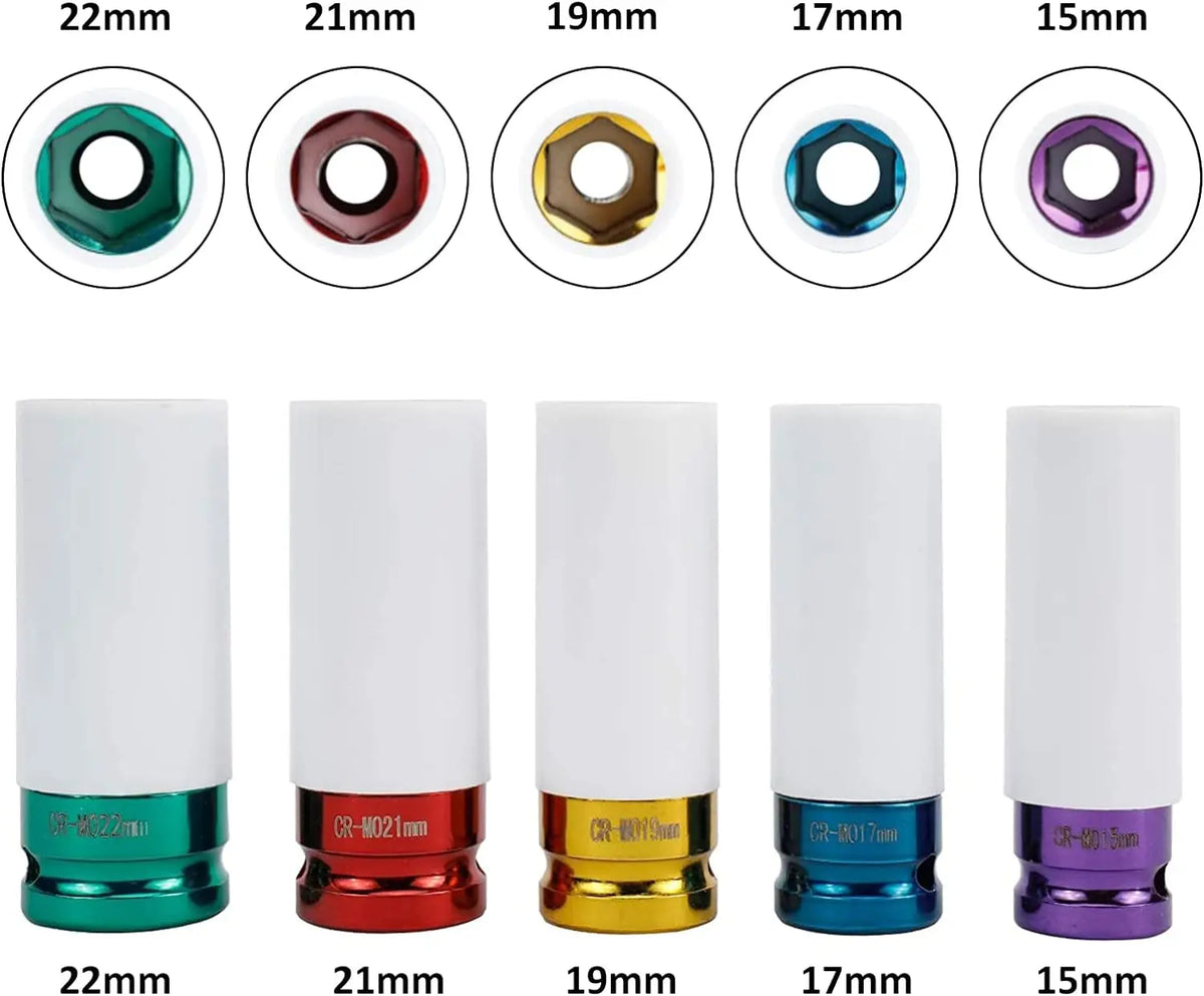 Drive Wheel Protector Impact Socket Impact Sleeve Set Durable Plastic Sleeves 15Mm, 17Mm, 19Mm, 21Mm, and 22Mm