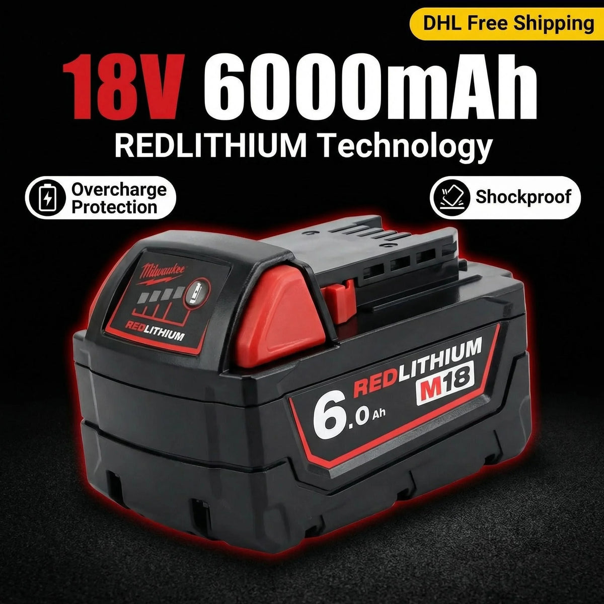 100% New  M18 6.0Ah High Output Battery 18V Lithium-Ion Rechargeable for  M18 Cordless Power Tools 18V Battery