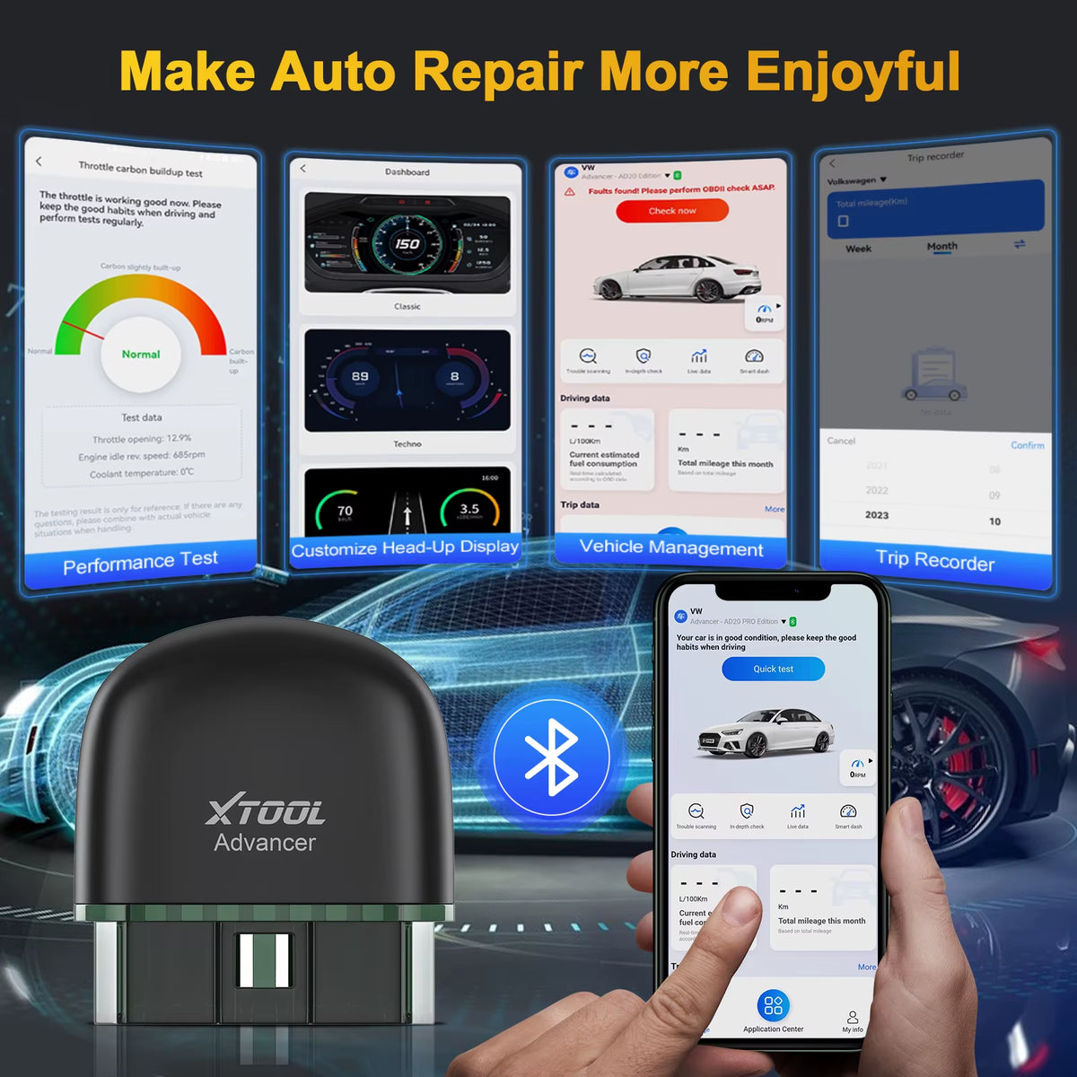 AD20 Bluetooth OBD2 Scanner for Engine System Diagnostic Code Reader HUD Display Perfromance Test Lifetime Free Update