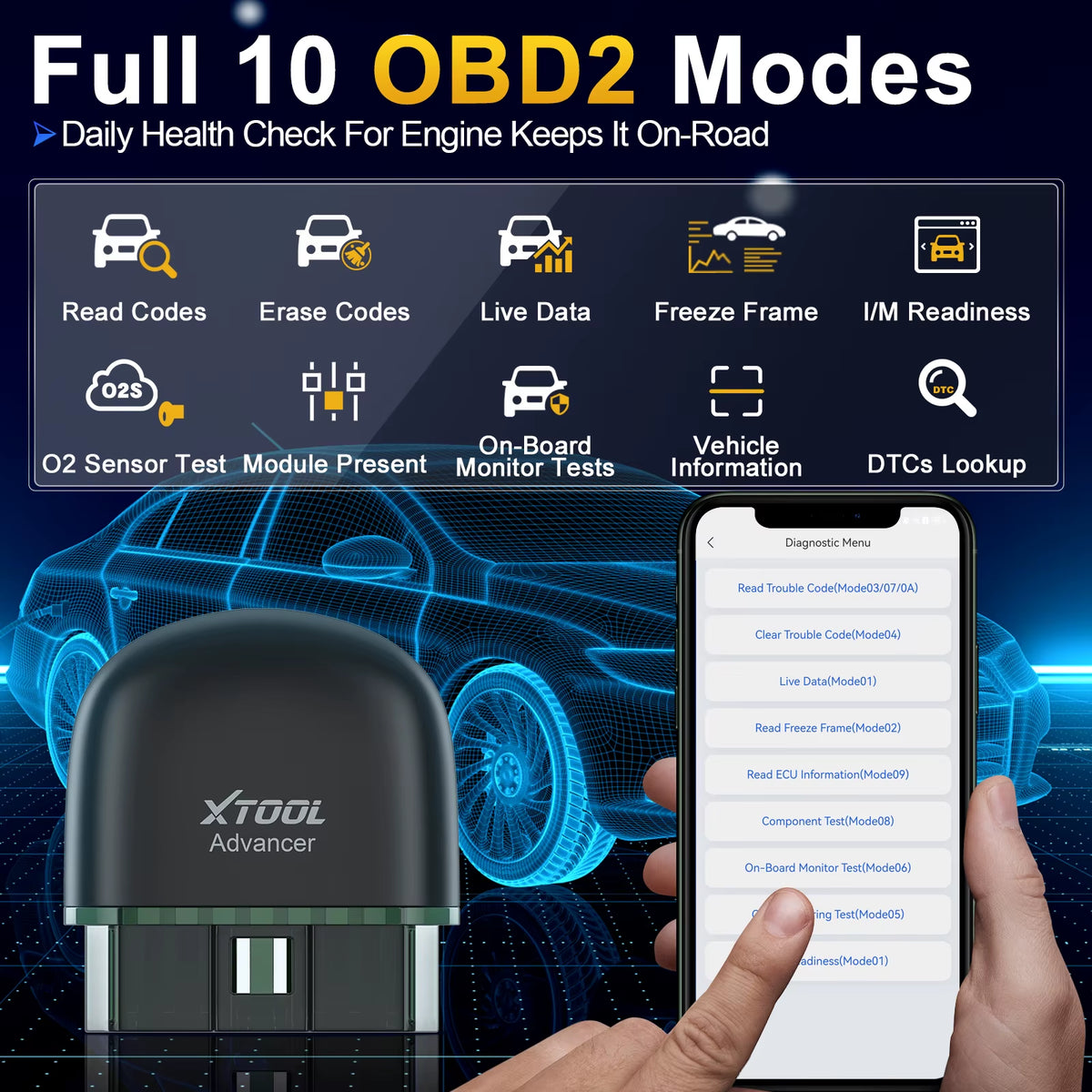 AD20 Bluetooth OBD2 Scanner for Engine System Diagnostic Code Reader HUD Display Perfromance Test Lifetime Free Update